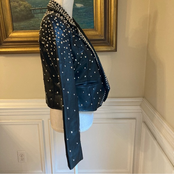 AKIRA Black Studded Faux Leather Jacket NWT - Picture 4 of 9